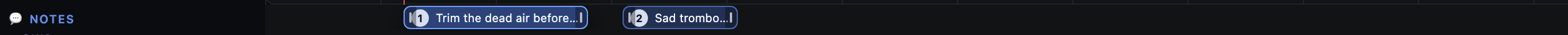 The Notes lane with a timed bar for each comment