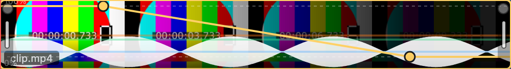 An opacity envelope dimming a clip filmstrip