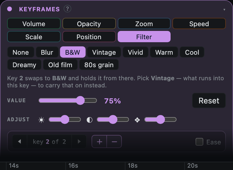 The Filter picker targeting a specific keyframe